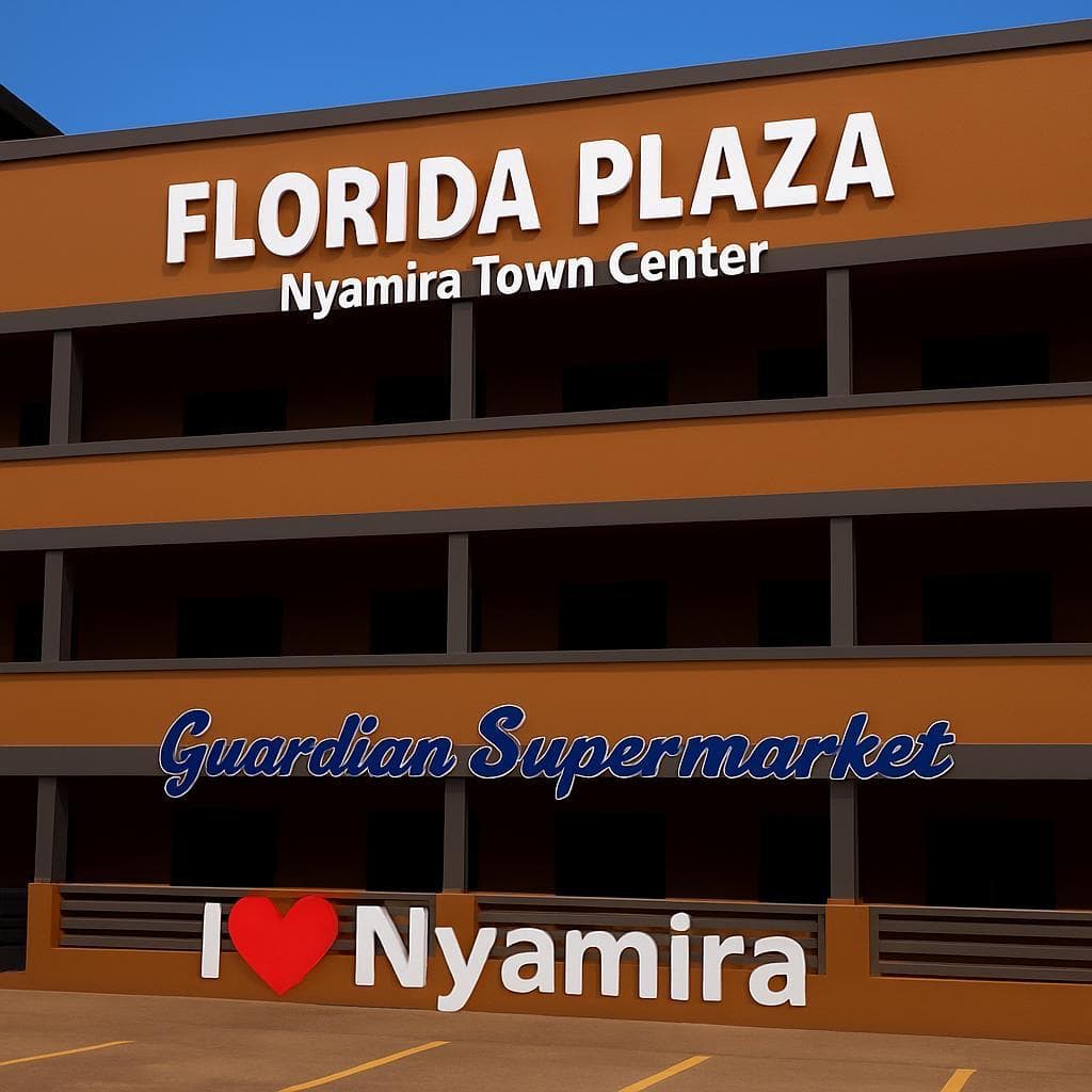 Florida Plaza's relaunched facade at Nyamira Town Center, featuring the Guardian Supermarket signage